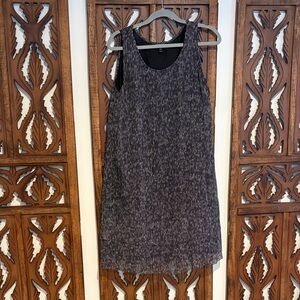 Eileen Fisher 100% Silk Black and White Layered Midi Dress